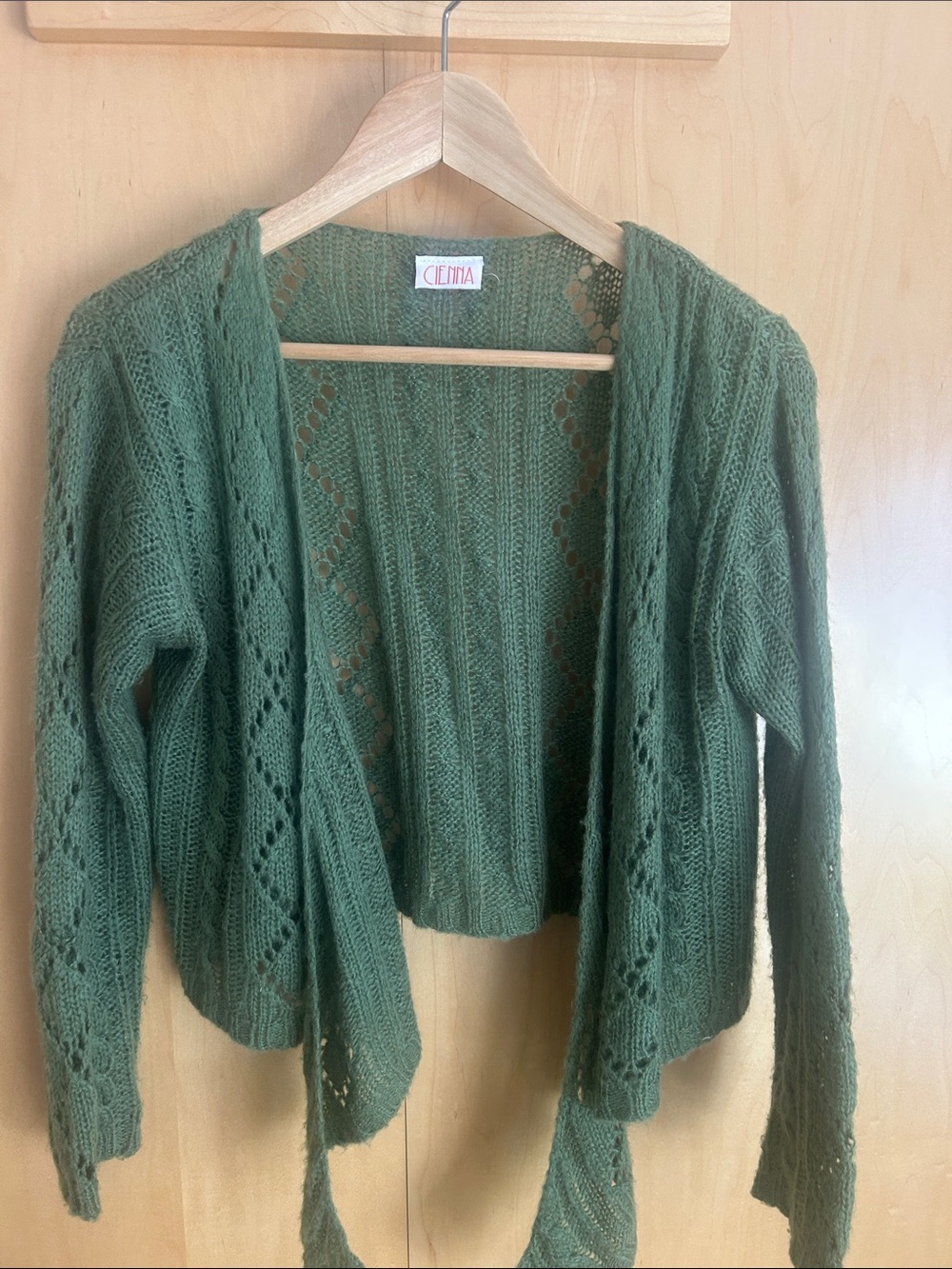 Open-Front Olive Green Knit Cardigan by Cienna